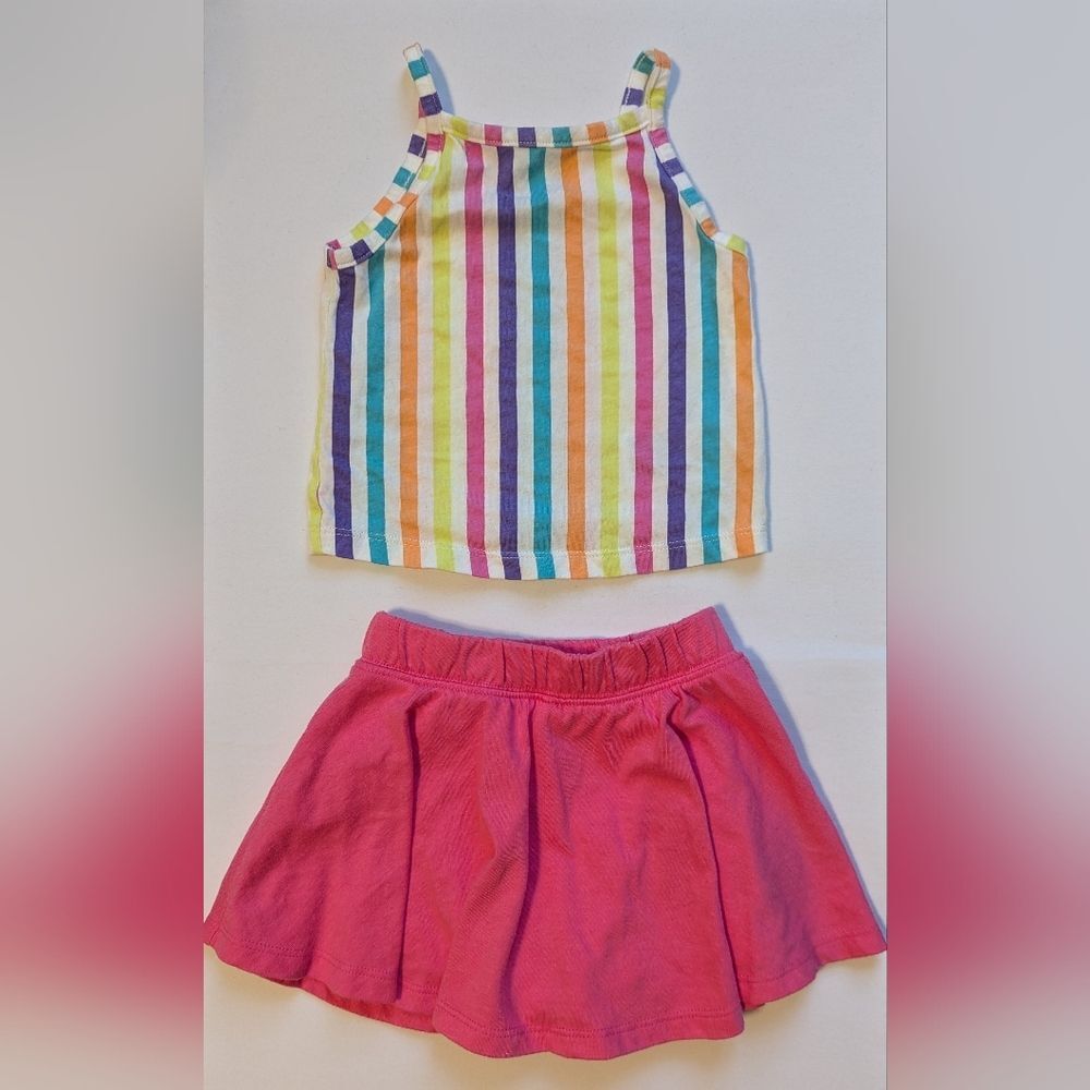 Baby GAP Multicolor Striped Top and Pink Skort Set